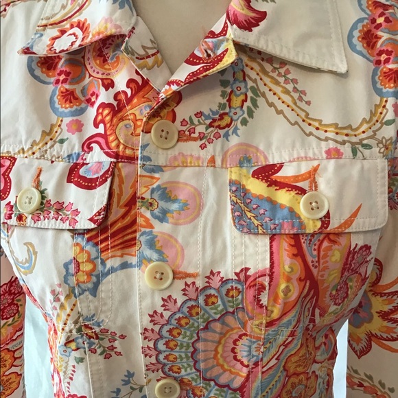 Tommy Hilfiger Bright Paisley White Denim Jacket Sz PM - Picture 1 of 8